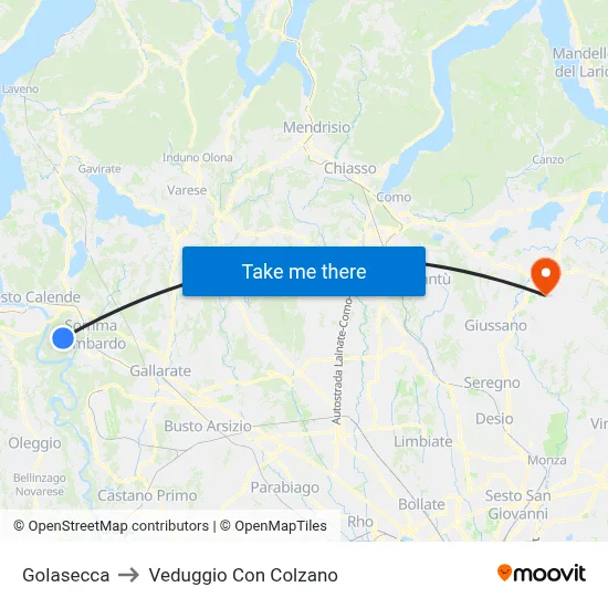 Golasecca to Veduggio con Colzano map