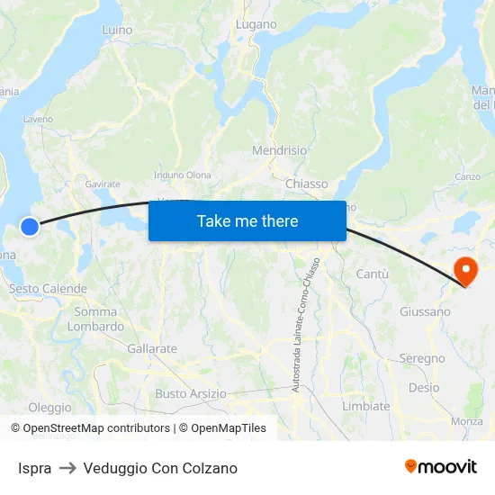 Ispra to Veduggio con Colzano map