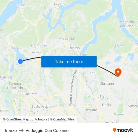 Inarzo to Veduggio con Colzano map