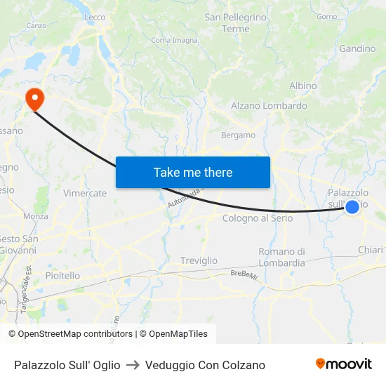 Palazzolo Sull' Oglio to Veduggio Con Colzano map