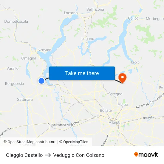 Oleggio Castello to Veduggio Con Colzano map