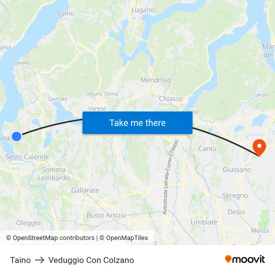Taino to Veduggio Con Colzano map