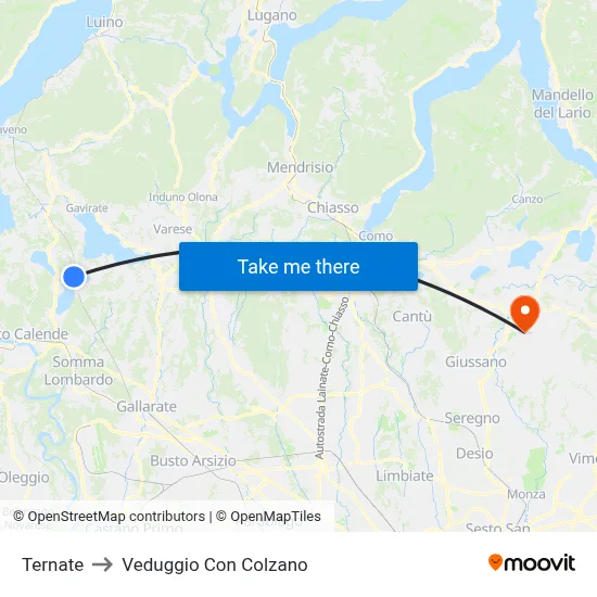 Ternate to Veduggio Con Colzano map