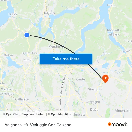 Valganna to Veduggio con Colzano map