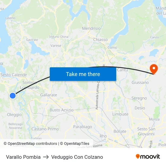 Varallo Pombia to Veduggio Con Colzano map