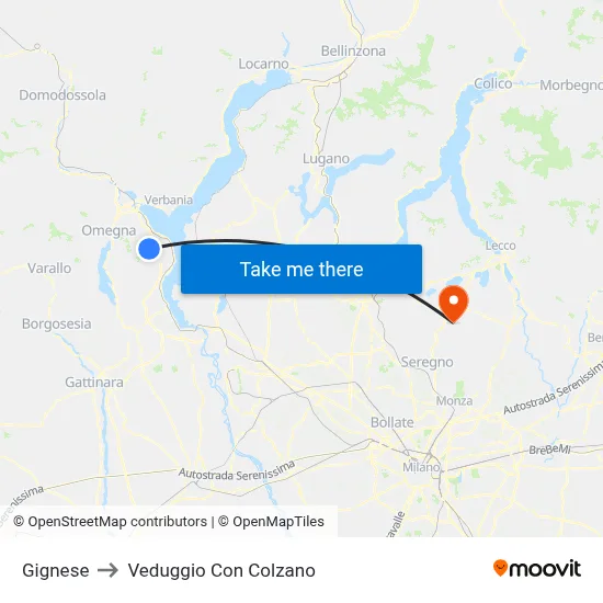 Gignese to Veduggio con Colzano map