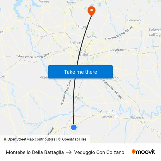 Montebello Della Battaglia to Veduggio con Colzano map
