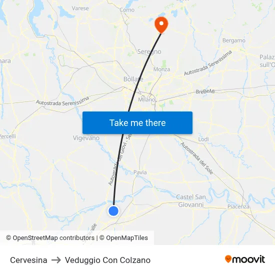 Cervesina to Veduggio Con Colzano map