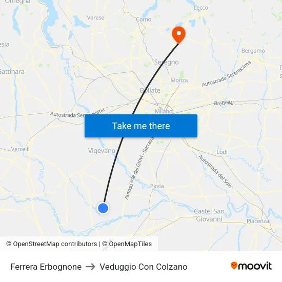 Ferrera Erbognone to Veduggio Con Colzano map