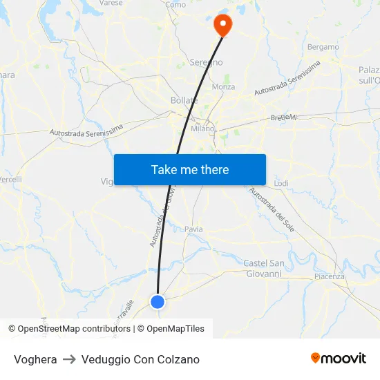 Voghera to Veduggio Con Colzano map