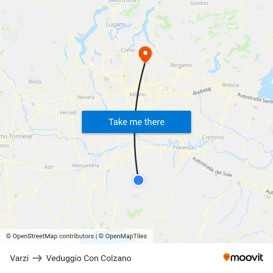 Varzi to Veduggio Con Colzano map