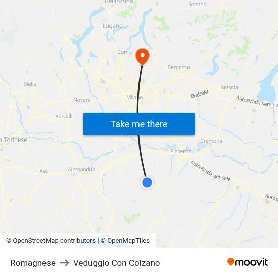 Romagnese to Veduggio Con Colzano map