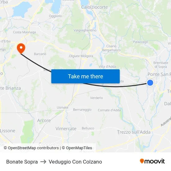 Bonate Sopra to Veduggio Con Colzano map