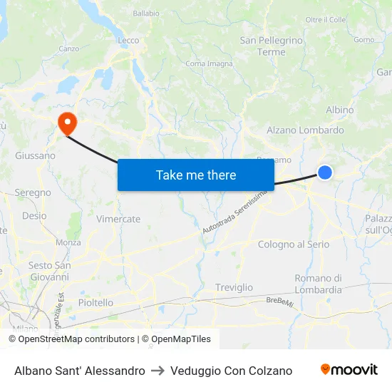 Albano Sant' Alessandro to Veduggio Con Colzano map
