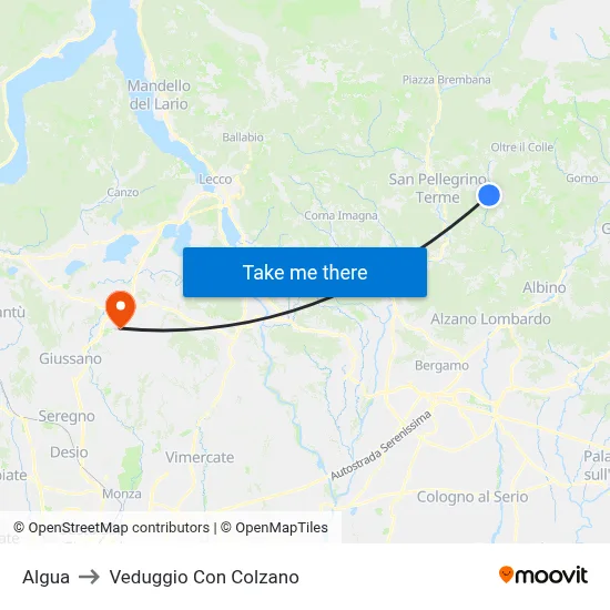 Algua to Veduggio con Colzano map