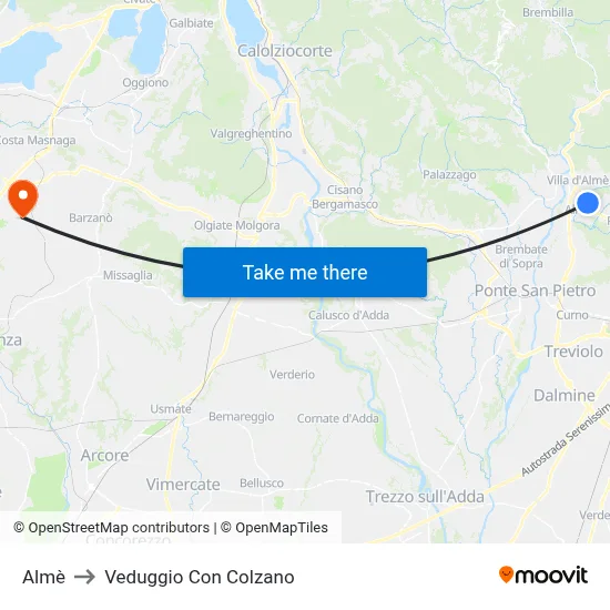 Almè to Veduggio con Colzano map