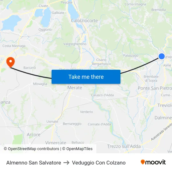 Almenno San Salvatore to Veduggio Con Colzano map