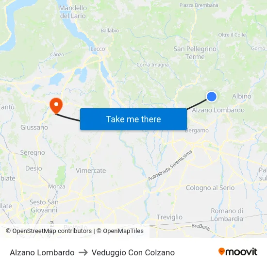 Alzano Lombardo to Veduggio Con Colzano map