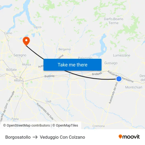 Borgosatollo to Veduggio Con Colzano map