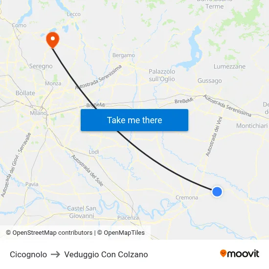 Cicognolo to Veduggio con Colzano map