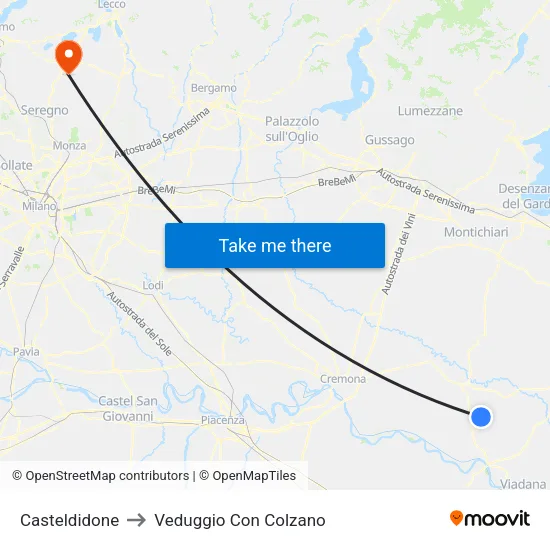 Casteldidone to Veduggio Con Colzano map