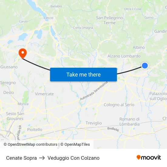 Cenate Sopra to Veduggio Con Colzano map