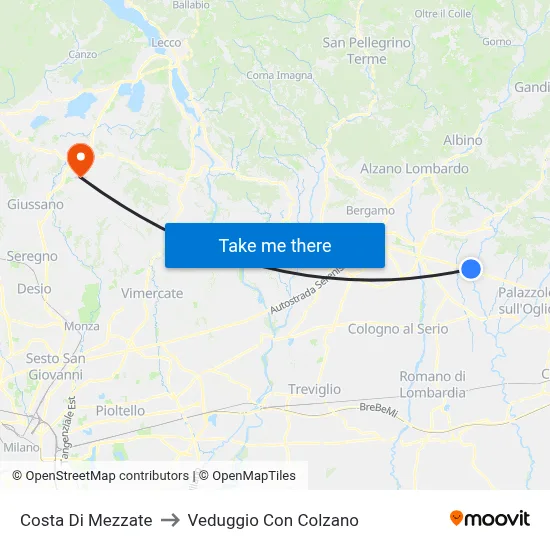 Costa di Mezzate to Veduggio con Colzano map