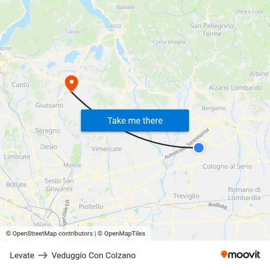 Levate to Veduggio con Colzano map