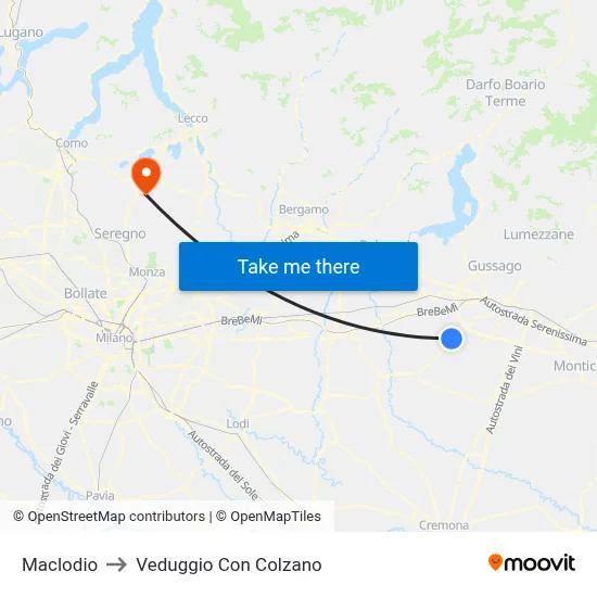 Maclodio to Veduggio con Colzano map