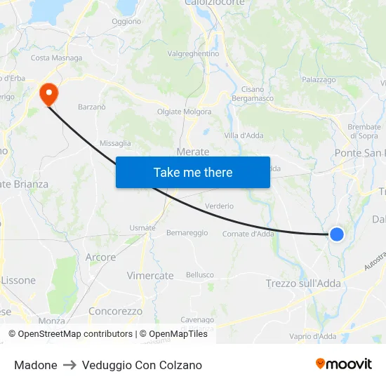 Madone to Veduggio con Colzano map
