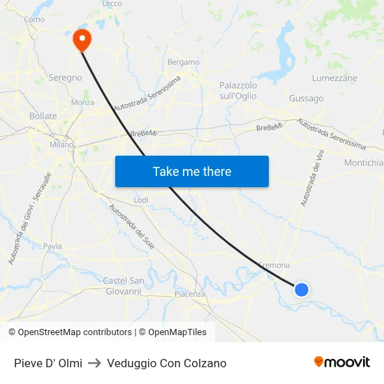 Pieve D' Olmi to Veduggio Con Colzano map