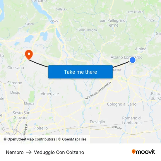 Nembro to Veduggio Con Colzano map