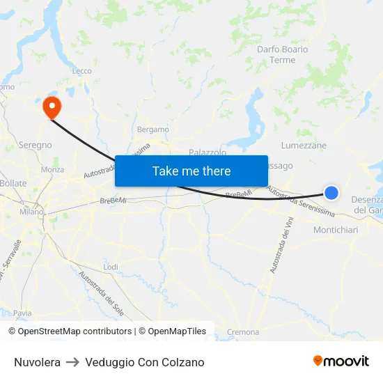 Nuvolera to Veduggio Con Colzano map
