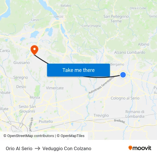 Orio Al Serio to Veduggio Con Colzano map