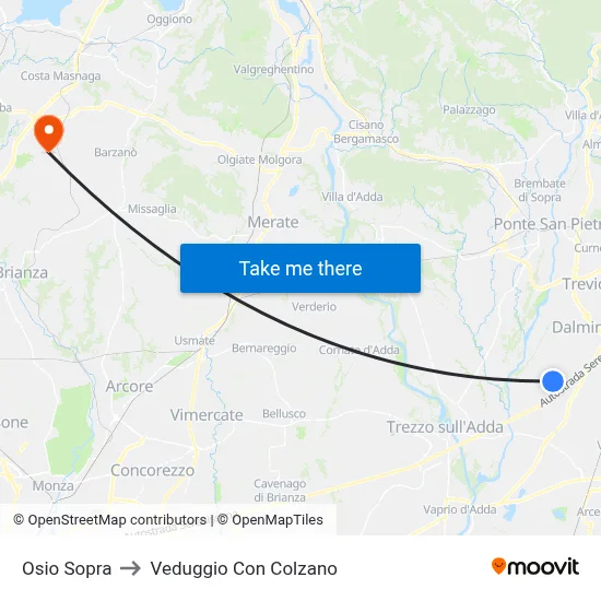 Osio Sopra to Veduggio Con Colzano map