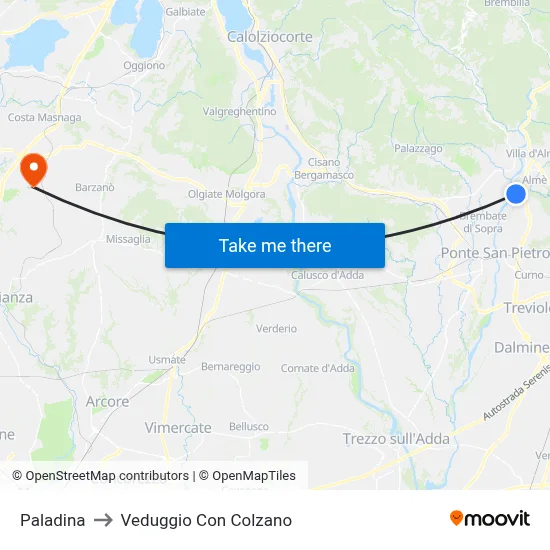 Paladina to Veduggio Con Colzano map