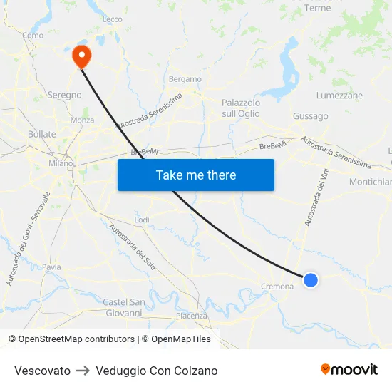 Vescovato to Veduggio Con Colzano map