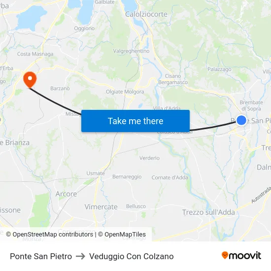 Ponte San Pietro to Veduggio Con Colzano map