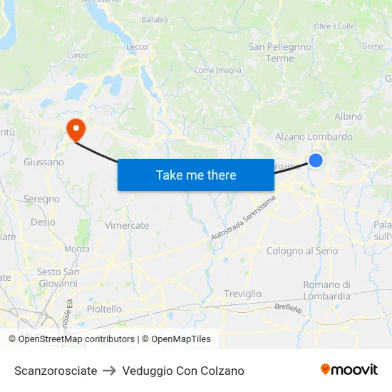 Scanzorosciate to Veduggio Con Colzano map