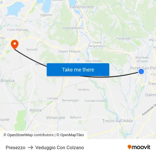 Presezzo to Veduggio Con Colzano map