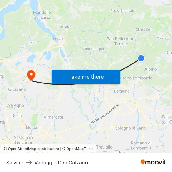 Selvino to Veduggio Con Colzano map