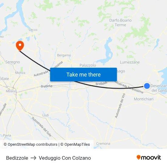 Bedizzole to Veduggio Con Colzano map