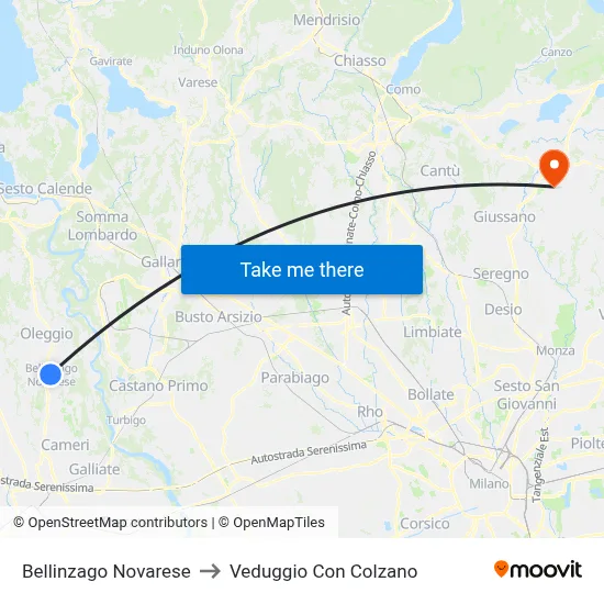 Bellinzago Novarese to Veduggio Con Colzano map