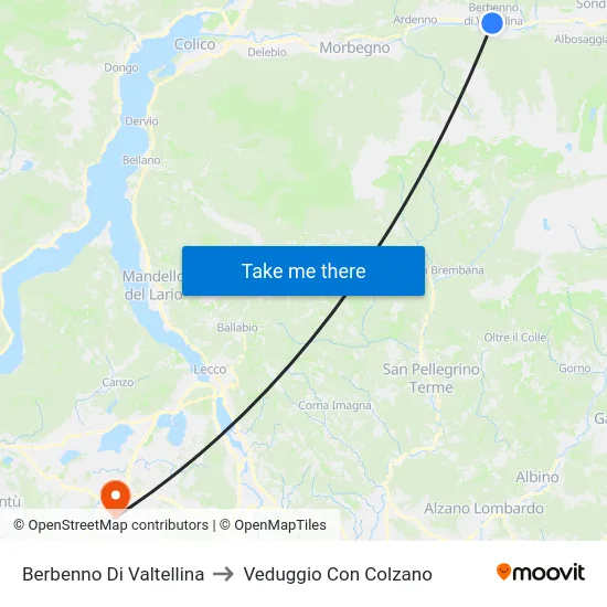 Berbenno Di Valtellina to Veduggio Con Colzano map
