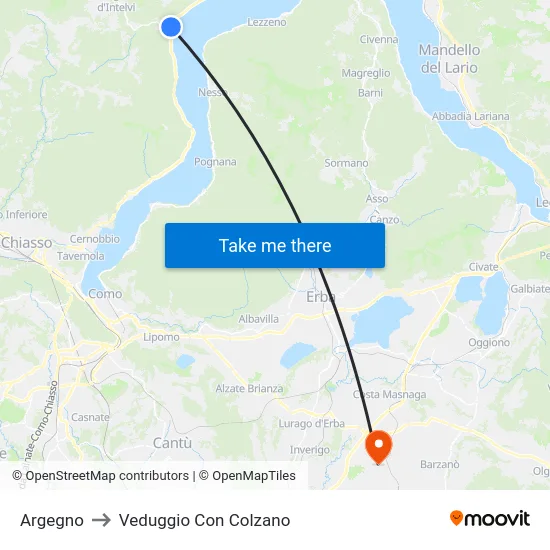 Argegno to Veduggio Con Colzano map