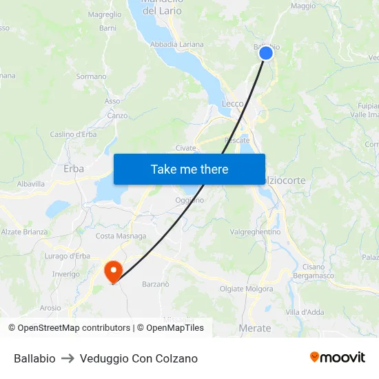 Ballabio to Veduggio con Colzano map