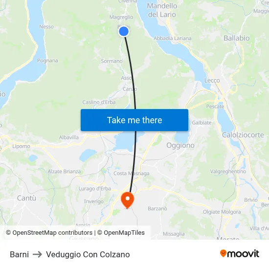 Barni to Veduggio con Colzano map