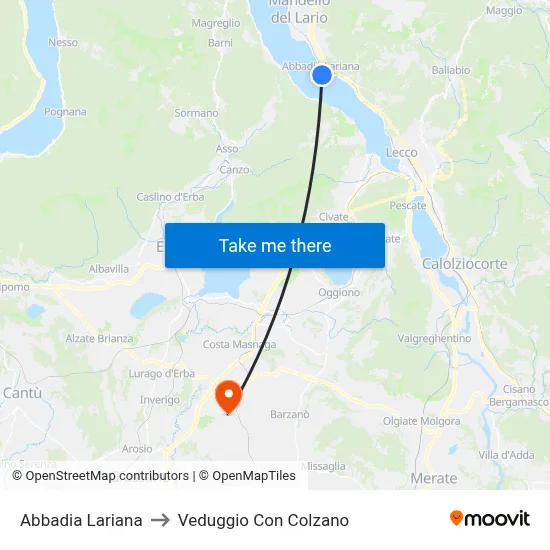 Abbadia Lariana to Veduggio Con Colzano map