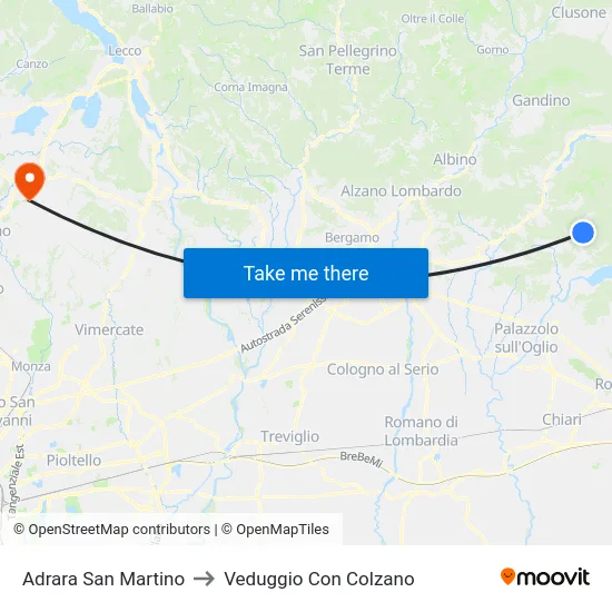 Adrara San Martino to Veduggio Con Colzano map