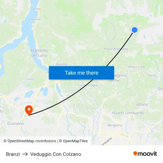 Branzi to Veduggio Con Colzano map
